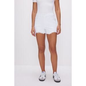 Good American Raw Hem White Girlfriend Denim Shorts Women's Size 2/26 NWT